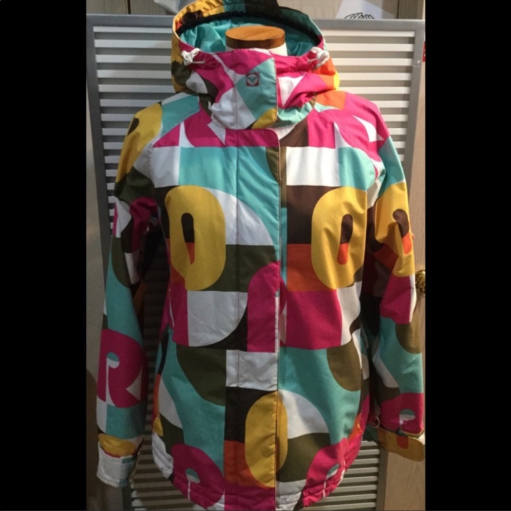 ROXY winter coat multi-color logo print-ONLY, matching snow pants-2nd listing.